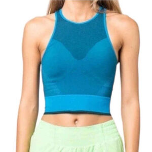 Lululemon Seamless Mesh Shelf-Bra or Crop Tank Top W/Pads Blue Size 2 NWT 68$